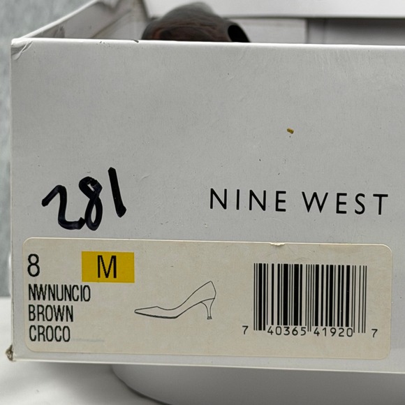 Nine West Nuncio Brown Croco Embossed Leather Pointed Toe Pumps Heels 8M - Picture 8 of 8